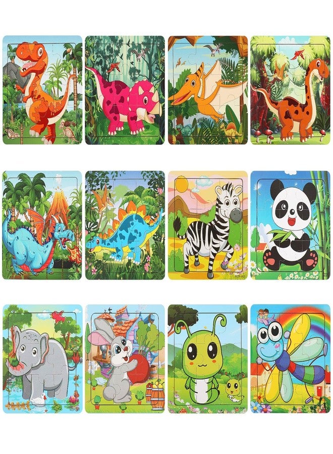 SANNIX 12 Pack Dinosaurs Animals Jigsaw Puzzles with 12 Organize Bags Wooden Dinosaurs Toddlers Puzzles for Kids Ages 3-6 Party Favors Educational Learning Travel Toys for Boys and Girls - Image 2